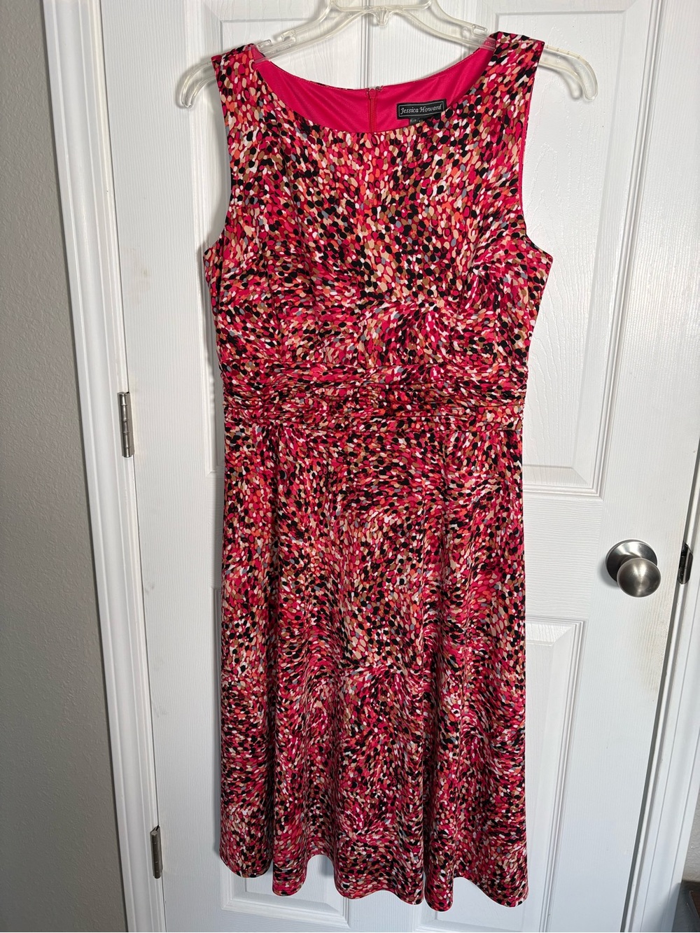 Jessica Howard Pink Multi-Print Sleeveless Midi Dress